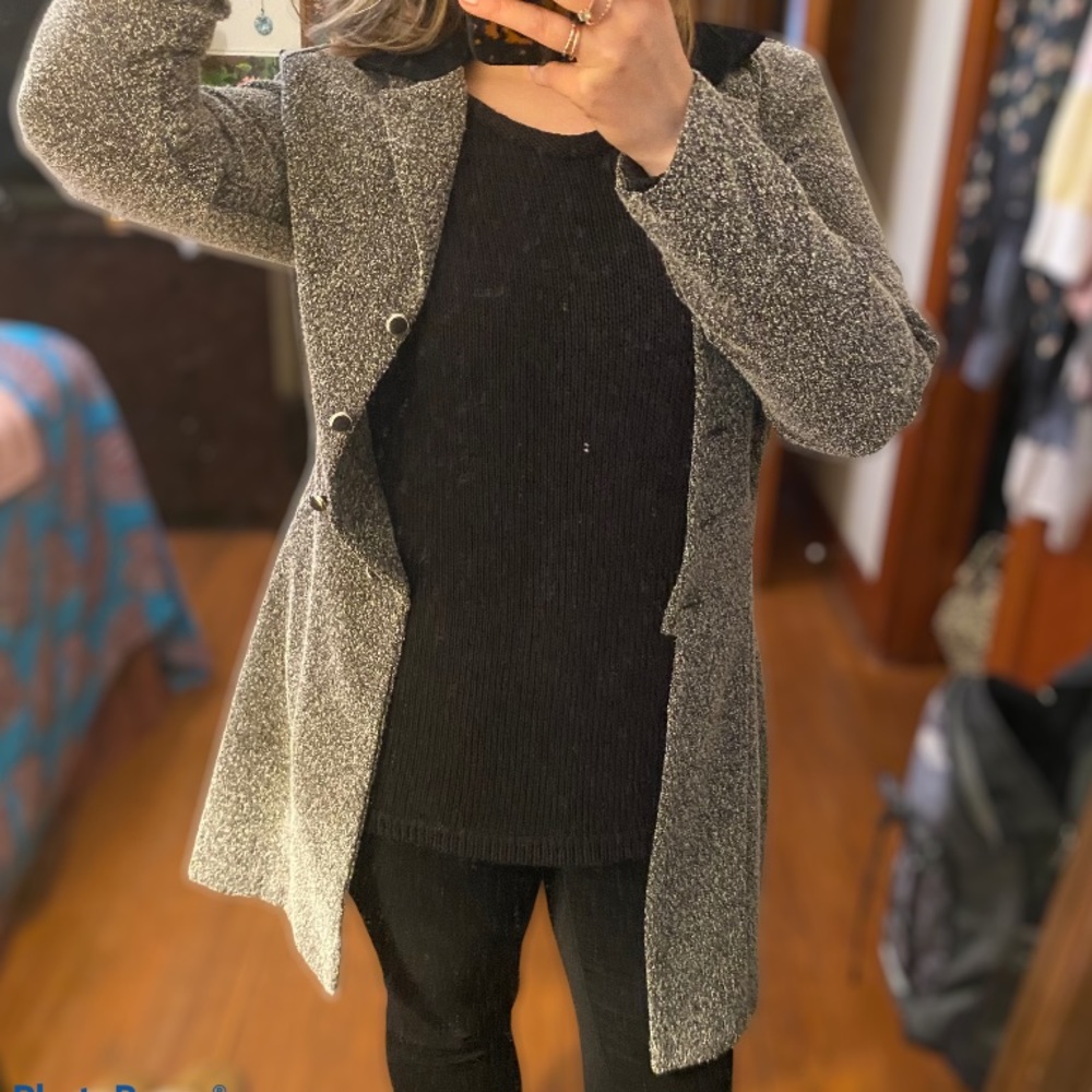 Vintage 90s Textured Gray Tailored Collared Coat - Picture 3 of 11